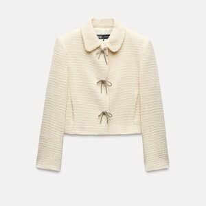 Zara Bow Button Textured Jacket